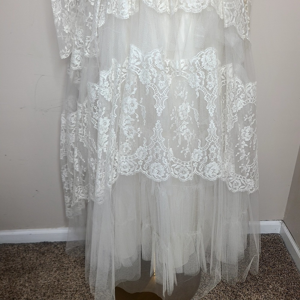 VTG 50s Wedding Dress Cottagecore Lace Tulle Bridal Gown Coquette Princess - Picture 5 of 12